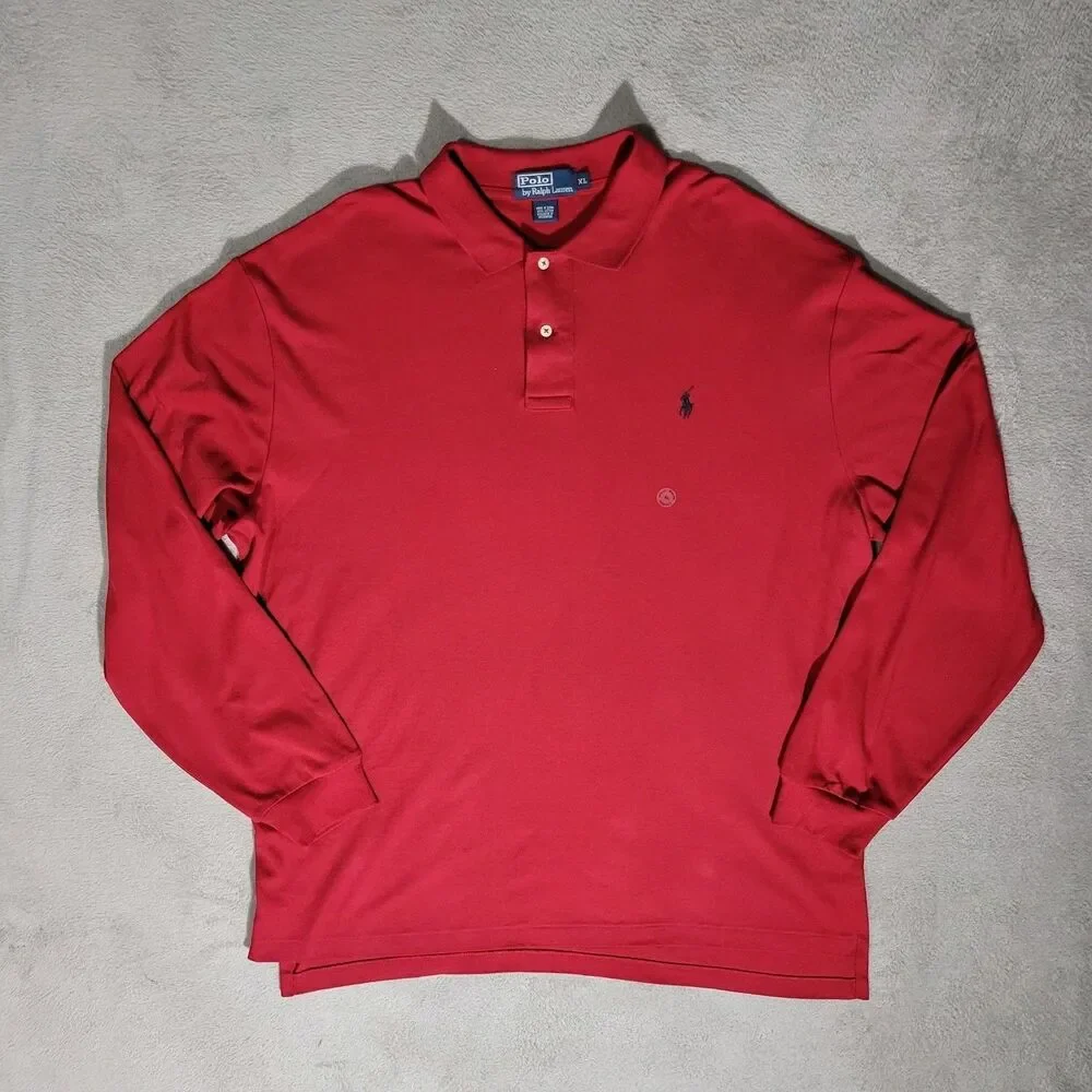 RALPH LAUREN MENS LONG SLEEVES SOFT COTTON POLO SHIRT  RED SZ  XL